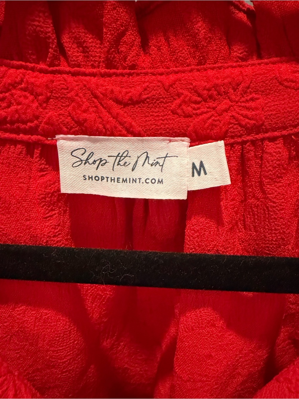 Textured Red Ruffle-Collar Blouse with Button Placket - Picture 3 of 5